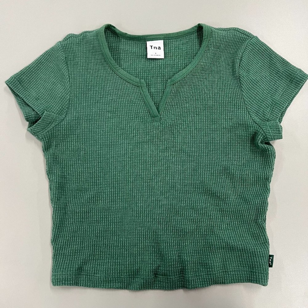 TNA Waffle Notch T Shirt - Green - Size Small